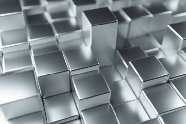 Metalin rastgele hareket eden küplerin soyut arka planı. 3d illüstrasyon