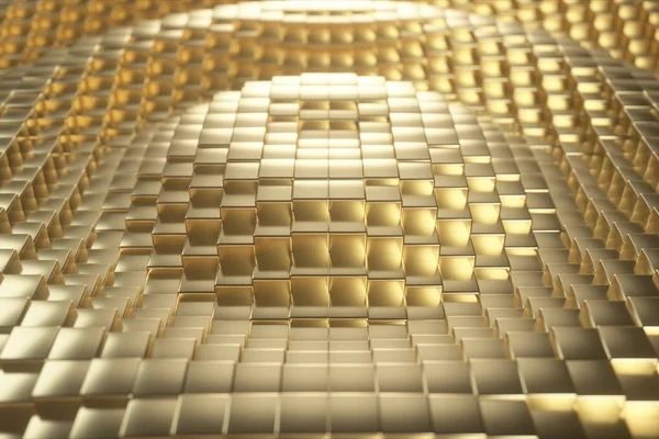Belo abstrato cubos dourados. A parede dourada dos blocos está se movendo. ilustração 3d — Fotografia de Stock