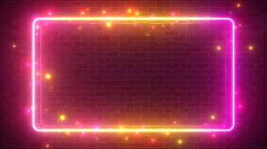Dikdörtgen neon bir tuğla yansıtıcı yüzeyin arka planda parlak parlak formu. Modern ultraviyole floresan ışık spektrumu. 3d illüstrasyon