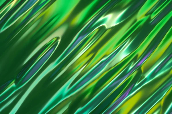 Fondo holográfico abstracto de la superficie del aceite, superficie ondulada del papel de aluminio, onda y ondas, luz moderna ultravioleta, colores del espectro de neón, diseño gráfico del render 3d, ilustración 3d — Foto de Stock