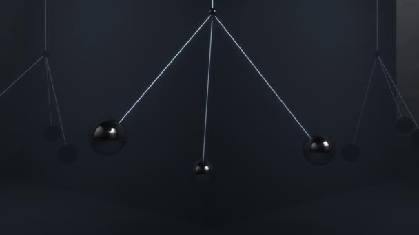 Metal balls swing in the air without colliding with each other. Seamless loop 3d render — Stock Video