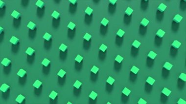 Geometrik şekillerin soyut 3d render. Sorunsuz döngü bilgisayar animasyonu. Modern arka plan, poster, kapak, marka, afiş, pankart için yeşil küpler sorunsuz hareket tasarımı. 4k Uhd