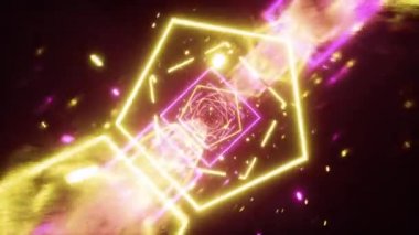 80'li yıllarda neon parlayan rakamlar ile retro fütüristik uzayda Crazy uçuş. 360 derece kamera dönüşü. Sorunsuz döngü 3d animasyon