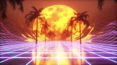 Retro fütüristik hiperuzay arka plan 80s tarzı uçan