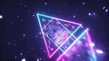 80'li yıllarda neon parlayan rakamlar ile retro fütüristik uzayda Crazy uçuş. 360 derece kamera dönüşü. Sorunsuz döngü 3d animasyon