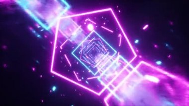 80'li yıllarda neon parlayan rakamlar ile retro fütüristik uzayda Crazy uçuş. 360 derece kamera dönüşü. Sorunsuz döngü 3d animasyon