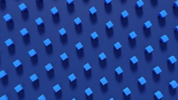 기하학적 모양의 추상 3D 렌더링입니다. 원활한 루프의 컴퓨터 애니메이션. 현대 배경, 포스터, 표지, 브랜딩, 배너, 플래카드에 대한 파란색 큐브의 원활한 모션 디자인. 4k Uhd — 비디오
