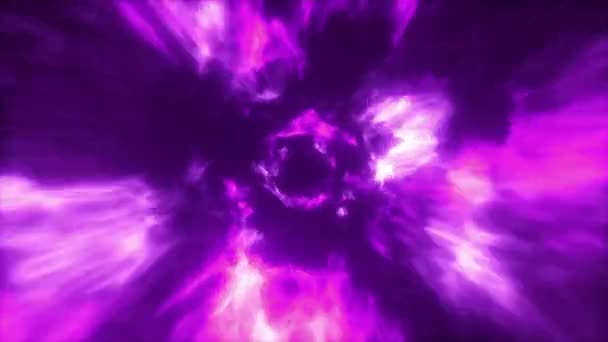 Volare in un colorato tunnel energetico astratto nello spazio. L'energia Vortex scorre nella moderna luce viola. loop senza soluzione di continuità animazione 3d — Video Stock