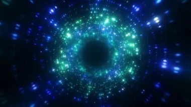 Parlak soyut dalgalı hareket arka plan. Neon lambalar. Spiral tünelin parlayan noktaları. Parlak parlak noktalar. lazer ışığı. Modern yeşil ve mavi renk spektrumu. Sorunsuz döngü 3d animasyon