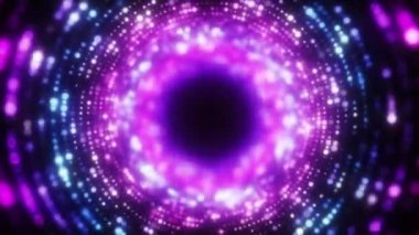 Parlak soyut dalgalı hareket arka plan. Neon ultraviyole lambalar. Spiral tünelin parlayan noktaları. Parlak parlak noktalar. lazer ışığı. Modern pembe ve mavi renk spektrumu. Sorunsuz döngü 3d animasyon