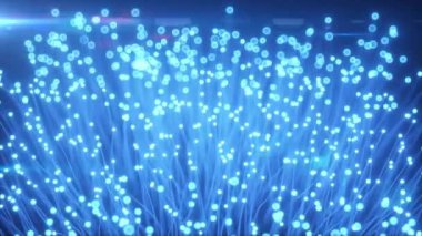 Işık sinyalinin dağılımı. Büyüyen optik fiberler. Yüksek hızlı internet bağlantısı için kullanılır. 4k 3d render teknolojisi.