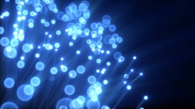 Milyonlarca fiber optik kablo sinyali kaotik bir hareketle iletir. Kırmızı ve mavi kablolar 3d illüstrasyon