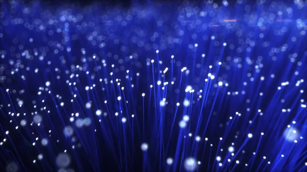 Millions of fiber optic cables transmit signal in a chaotic motion. Red and blue cables 3d illustration