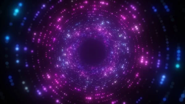 Fondo de movimiento ondulado abstracto brillante. Lámparas ultravioletas de neón. Puntos brillantes del túnel espiral. Puntos brillantes y brillantes. luz láser. Espectro de color rosa y azul moderno. ilustración 3d — Foto de Stock