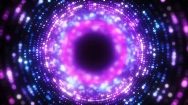 Яскравий абстрактний хвилястий рух фону. Неонові ультрафіолетові лампи. Світлові точки спірального тунелю. Яскраві яскраві точки. лазерне світло. Сучасний спектр рожевого і синього кольорів. 3d ілюстрація — стокове фото