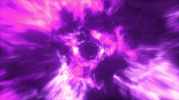 Letí v barevném abstraktním energetickém tunelu ve vesmíru. Proudění energie Vortex. 3D ilustrace — Stock fotografie