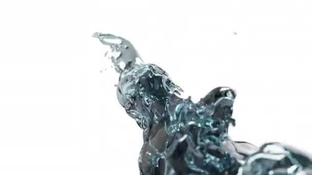 Σπειροειδής δίνη από νερό που πιτσιλώνεται με υγρό σε απομονωμένο λευκό φόντο με αντανακλάσεις και περιστρεφόμενο ρεύμα, την επιφάνεια του υγρού από την κρυσταλλική φύση του νερού. απόδοση 3D — Αρχείο Βίντεο