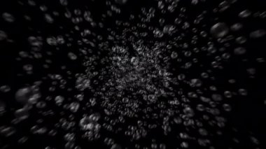 3d siyah ve beyaz arka planlar üzerinde sualtı kabarcıkları bulut ile güzel hareket render. Hızlı akan kabarcıklar kitle dikişsiz döngü 3d animasyon. 4k Ultra Hd 3840x2160.