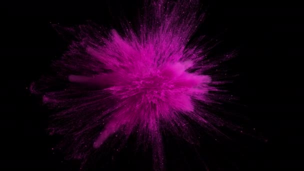 Super slow motion of purple colored powder explosion isolated on black background. Super slow motion 3d render — Stock Video