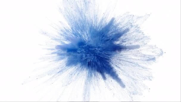 Blå färgpulver explosion på vit isolerad bakgrund. 3D göra super slow motion — Stockvideo