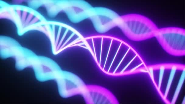 Вращающаяся неоновая цепочка ДНК — стоковое видео