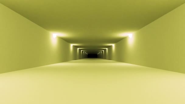 Футуристический желтый научно-фантастический туннель. Коридор научной фантастики. Абстрагируясь от современных технологий. Бесшовный цикл 3D-анимации рендеринга 4k UHD — стоковое видео