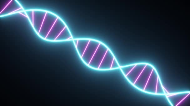 Περιστρεφόμενη αλυσίδα DNA νέον. Φθορισμού υπεριωδών φώτων. Στυλ Sci-Fi. Σύγχρονο μπλε μωβ φως νέον. 3D απόδοση χωρίς συγκόλληση κινούμενα σχέδια 4K UHD — Αρχείο Βίντεο