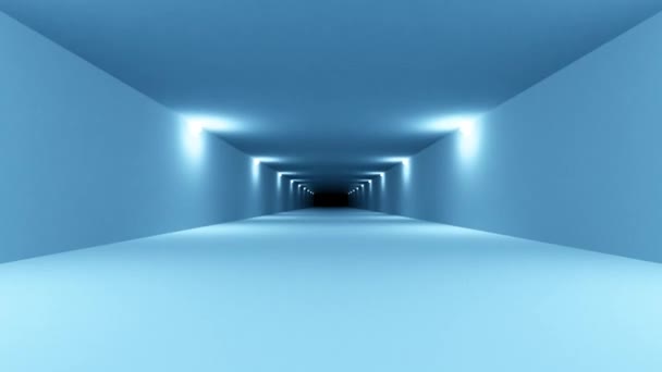 Futuristic blue sci-fi tunnel interior. Science fiction corridor. Abstract modern technology background. Seamless loop 3D render animation 4k UHD — Stock Video