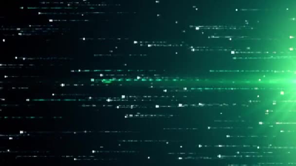 Fond de la technologie abstraite avec animation de particules de code clignotantes volantes rapides comme transfert de données. Boucle sans couture rendu 3d. Spectre de couleur verte moderne 