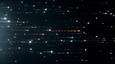 Hızlı uçan animasyon ile soyut teknoloji arka plan veri aktarımı olarak kod parçacıkları titreyen. Dikişsiz döngü 3D render. Modern renk spektrum