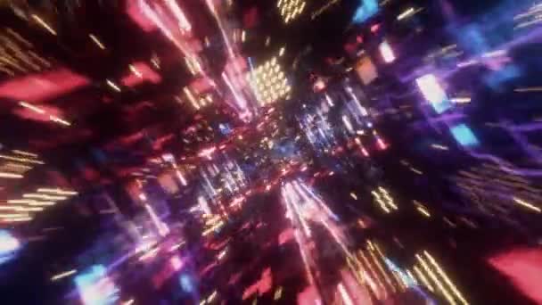 Voler dans le tunnel spatial futuriste technologique chaotique. Animation pour vidéoclips, boîtes de nuit, spectacles audiovisuels et performances, écrans LED et cartes de projection. Boucle sans couture rendu 3d 