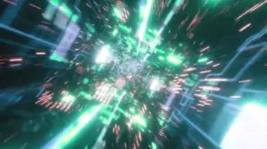 Kaotik teknolojik futuristik uzay tüneli uçan. Müzik videoları, gece kulüpleri, görsel-işitsel gösteriler ve performans, LED ekranlar ve projeksiyon kartları için animasyon. Dikişsiz döngü 3D render