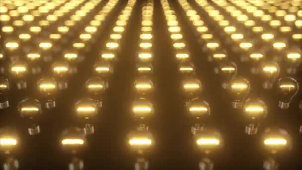 Infinite surface of flashing incandescent bulbs. Blinking lights. Seamless loop 3d render — Stock Video