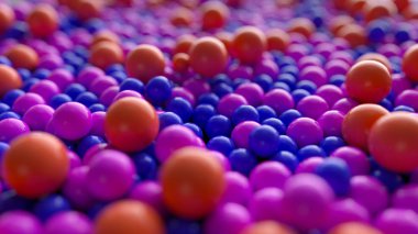Soyut renkli küreler ve topları haddeleme ve düşen. 3d illüstrasyon