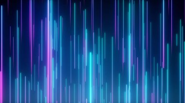 Soyut yönlü neon çizgiler geometrik arka plan. Veri akışı. Optik fiber. Patlama yıldızı. Hareket etkisi. Modern ışık spektrumu, floresan ultraviyole ışık. 3d illüstrasyon