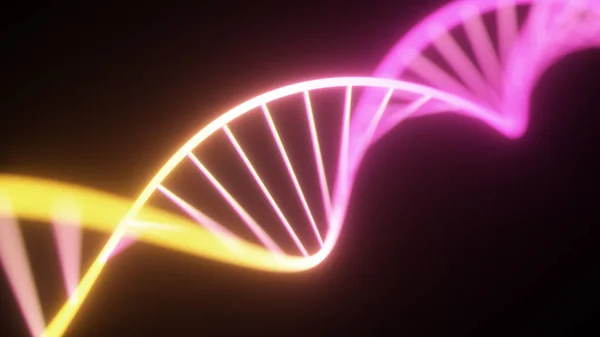 Rotating neon dna chain. Fluorescent ultraviolet lights. Sci-fi style. Modern neon blue purple light spectrum. 3d illustration — Stock Photo, Image