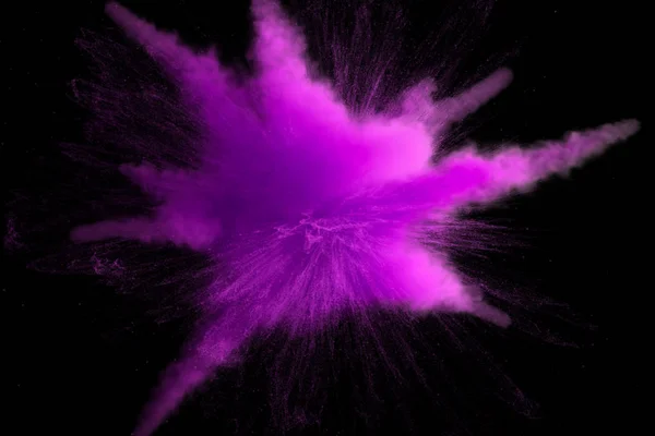 紫色粉末爆炸的3d插图，隔离在黑色背景上. — 图库照片