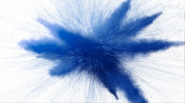 在白色背景上隔离的蓝色粉末爆炸的 3d 插图. — 图库照片