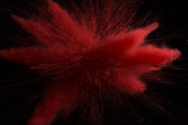 3d 红色粉末爆炸的 3d 插图，隔离在黑色背景上. — 图库照片