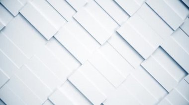 Dikdörtgenlerin beyaz soyut hareketli yapısı. Açık parlak temiz minimal dikdörtgen ızgara desen, saf beyaz duvarda rasgele sallayarak hareket arka plan tuval. Dikişsiz döngü 3d render