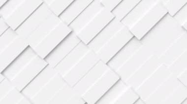 Dikdörtgenlerin beyaz soyut hareketli yapısı. Açık parlak temiz minimal dikdörtgen ızgara desen, saf beyaz duvarda rasgele sallayarak hareket arka plan tuval. Dikişsiz döngü 3d render