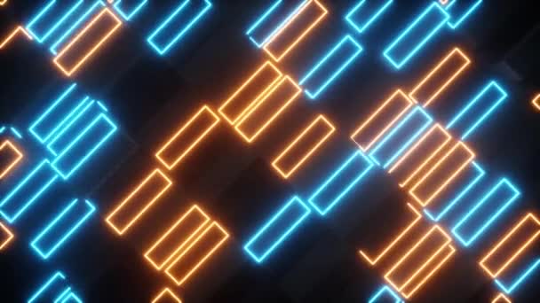 Structure mobile abstraite lumineuse de rectangles avec des éléments néons — Video