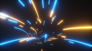 Ağ, büyük veri, veri merkezi, sunucu, internet, hız için parlak internet hatları olan parlak bir tünelde gelecekteki dijital teknolojik soyut uçuş. 3d illüstrasyon