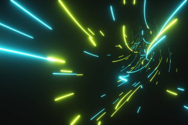 Ağ, büyük veri, veri merkezi, sunucu, internet, hız için parlak internet hatları olan parlak bir tünelde gelecekteki dijital teknolojik soyut uçuş. 3d illüstrasyon