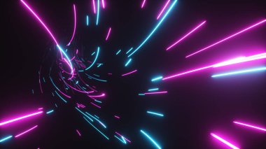 Ağ, büyük veri, veri merkezi, sunucu, internet, hız için parlak internet hatları olan parlak bir tünelde gelecekteki dijital teknolojik soyut uçuş. 3d illüstrasyon