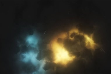 Işıl ışıl parlayan şimşek yoğun fırtına bulutlarını aşıyor. Yağmurda gökyüzünde destansı bir şimşek çakması. 3d illüstrasyon