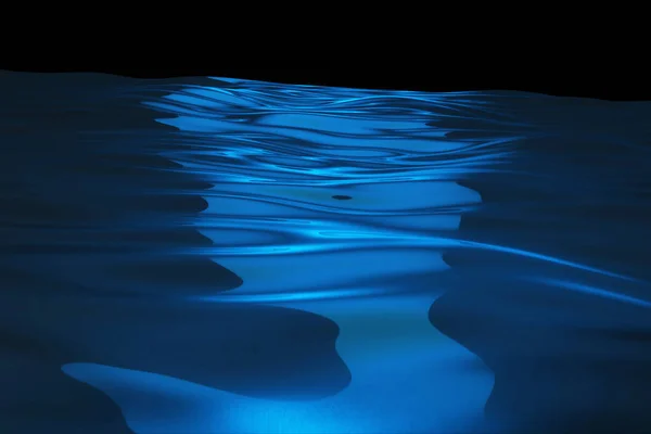 Κινούμενη επιφάνεια του νερού σε αργή κίνηση. Θάλασσα ή ωκεανός. 3D εικονογράφηση σε μαύρο απομονωμένο backgrond — Φωτογραφία Αρχείου