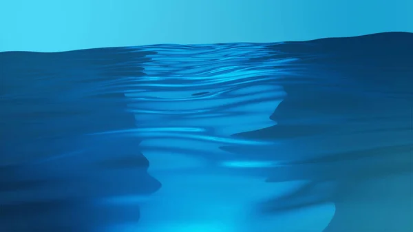 スローモーションで透明なきれいな水ラインが画面を埋めます。水が飛び散ったり、ゆっくりと動きを振って、液体の表面波を閉じます。3Dイラスト — ストック写真