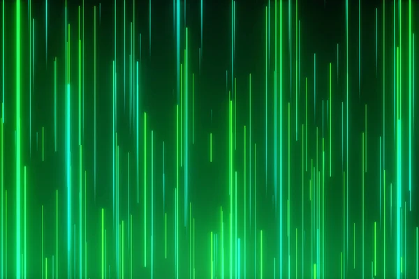 Abstract directional neon lines geometric background. Data flow. Optical fiber. Explosion star. 3d illustration motion effect. Green technology light spectrum, fluorescent light. — ストック写真