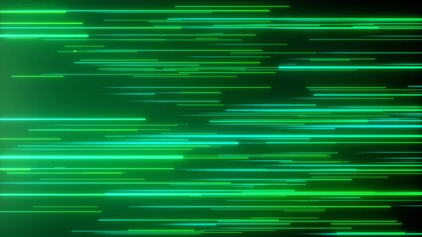 Abstract directional neon lines geometric background. Data flow. Optical fiber. Explosion star. 3d illustration motion effect. Green technology light spectrum, fluorescent light. — ストック写真